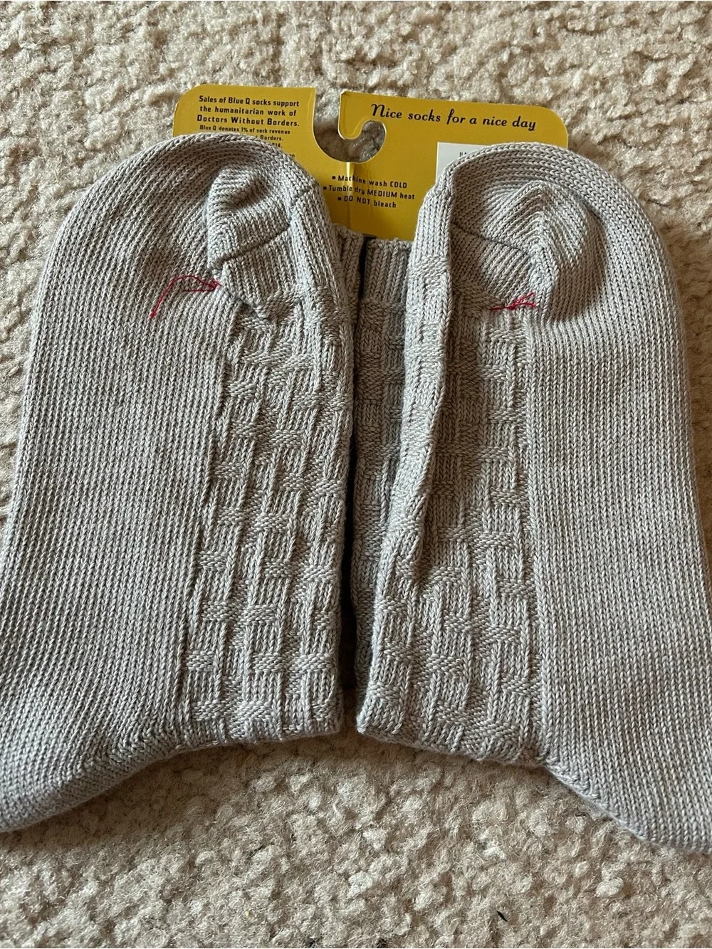 Blue Q women’s Gray/Tan Waffle Socks with Colorful Retro Patch Accents